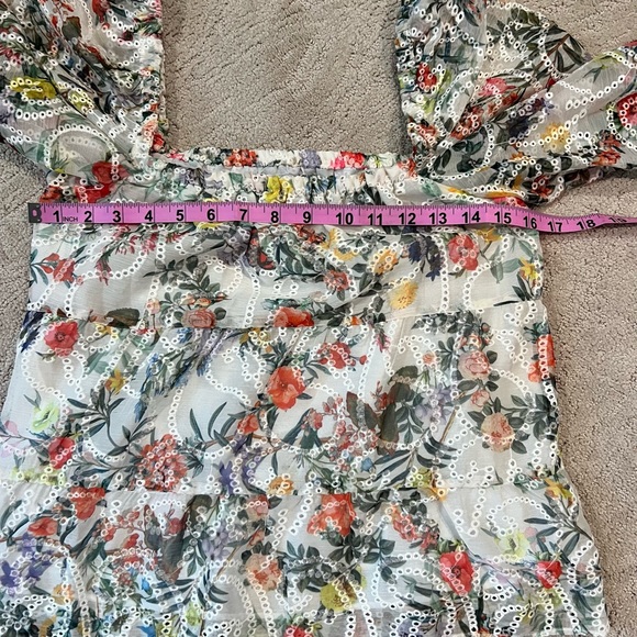 Alice + Olivia | Rowa Smocked Eyelet Floral & Butterfly Blouse, Size XS - Picture 8 of 14